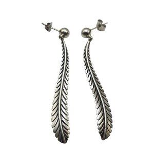 Sterling Silver Feather Drop Earrings With Ball Stud Design